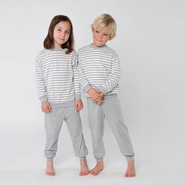Living Crafts Living Crafts Kinder Schlafanzug aus 100% Bio-Baumwolle - ELEPHANT, Grey-melange/white striped, – Produktbild 1 von 2