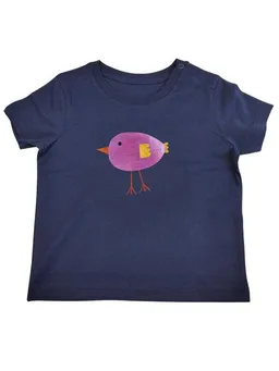 MelaDi Meladi Kinder Baby-Shirt aus Biobaumwolle - Vogel Rosa auf Navy Blue – Produktbild 1 von 1