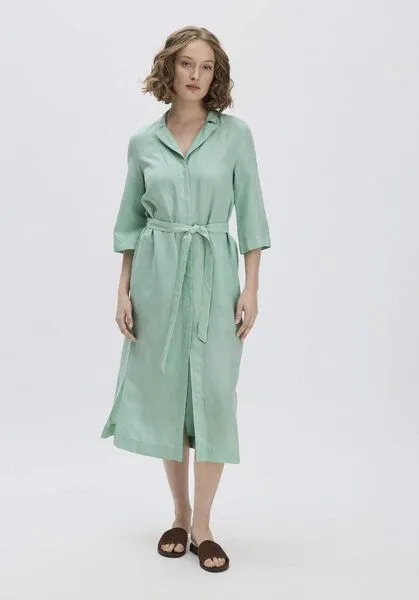 hessnatur hessnatur Kleid Midi Relaxed aus TENCEL Lyocell mit Leinen, Jadegrün, – Produktbild 1 von 4