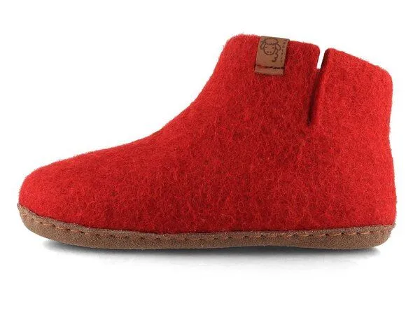 WoolFit WoolFit Yeti Kids Hüttenschuhe aus 100% Wolle mit Ledersohle, Rot, – Produktbild 3 von 3