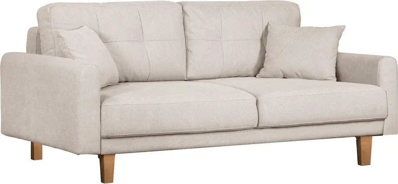 OTTO home 3-Sitzer TRIPLO optionale Schlafsofa mit Bettkasten, Maße B/T/H: 215/100/89 cm, Wahlweise Bettfunktion - Liegefläche 145x191 cm, Rücken-, Zierkissen, Beige, – Produktbild 5 von 5