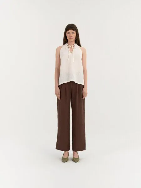 AmourLinen AmourLinen Leinen-Top mit Schleifenausschnitt AMORA, Beige (braun), – Produktbild 2 von 2