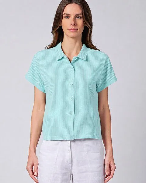 HempAge HempAge Kurzarm-Bluse Hanf/Biobaumwolle, Lake(blau), – Produktbild 2 von 4
