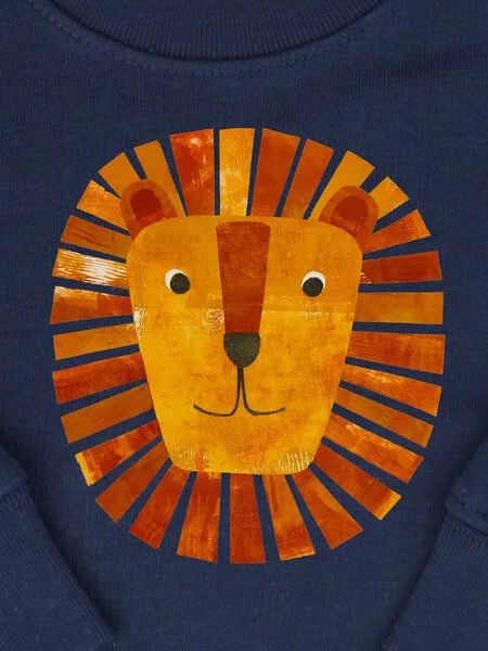 MelaDi Meladi Kinder Baby - Sweater aus Biobaumwolle - Löwe auf Navy Blue, Blau, – Produktbild 5 von 6