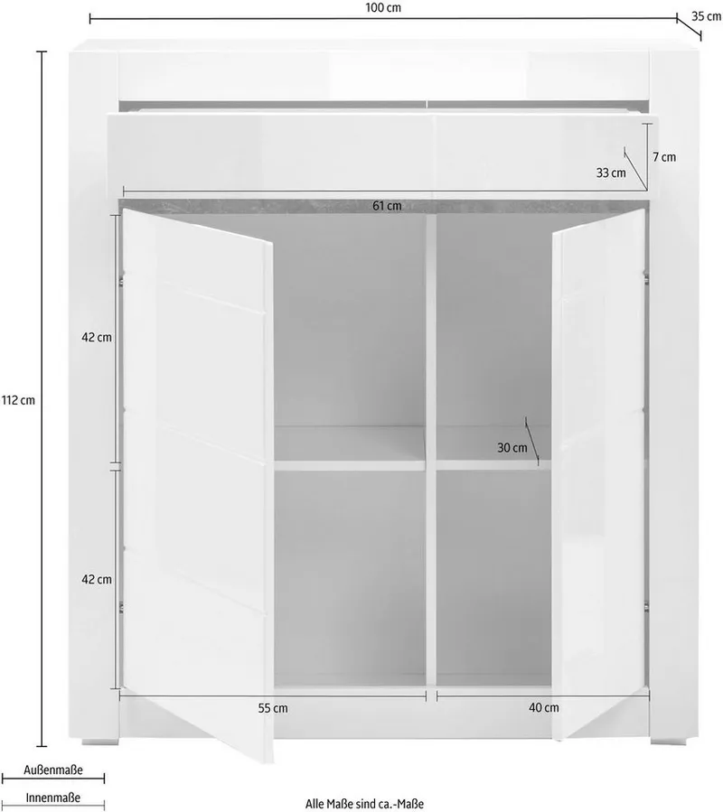 Home affaire Kommode Carat, Breite 100 cm, wird mit 2 Leisten geliefert (weiss und grau), Weiß, – Produktbild 5 von 5