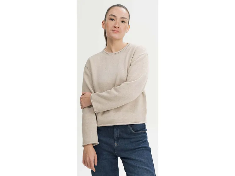 MELA MELA Rollsaum Strickpullover Style GEETHA aus 100% Bio-Baumwolle, Kiesel melange, – Produktbild 1 von 5