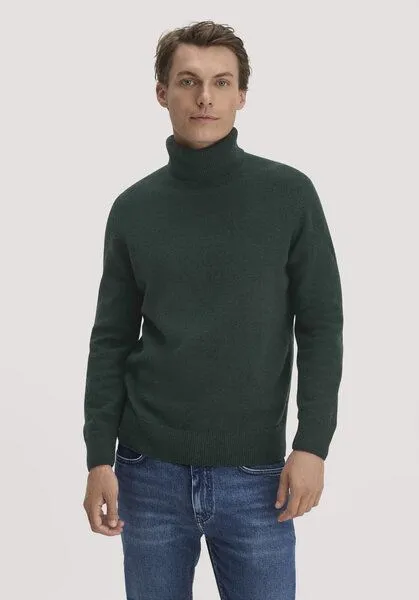 hessnatur hessnatur Rollkragen-Pullover Regular aus Bio-Merinowolle und Bio-Baumwolle, Wacholdergrün, – Produktbild 1 von 4