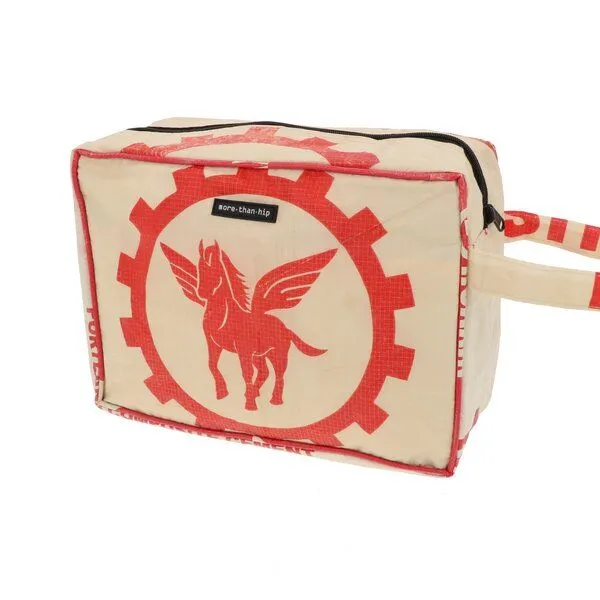 MoreThanHip MoreThanHip Kulturbeutel aus recyceltem Zement- oder Fischfuttersack - Yindee, Creme/rot - pegasus, – Produktbild 3 von 4