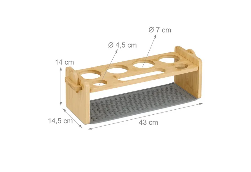 RELAXDAYS RELAXDAYS Geschirrständer 4er Flaschenhalter aus Bambus, Zubehör für Flaschen für Wassersprudler, Braun|grau, – Produktbild 4 von 5