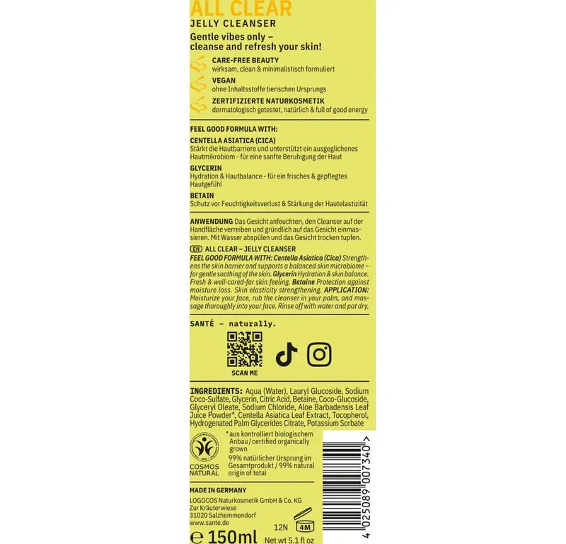Sante Sante Gesichtspflege All Clear Jelly Cleanser, 150 ml – Produktbild 2 von 2