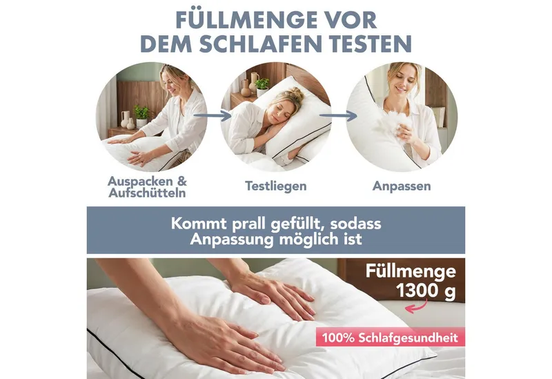 Blumtal Kopfkissen Premium Kopfkissen mit Ultra anpassbarer Nanofaser-Füllung, Seitenschläfer, Rückenschläfer, 1 oder 2-tlg., Paspel & Reißverschluss, ideal für Seiten-/Rückenschläfer, 95°C – Produktbild 3 von 4