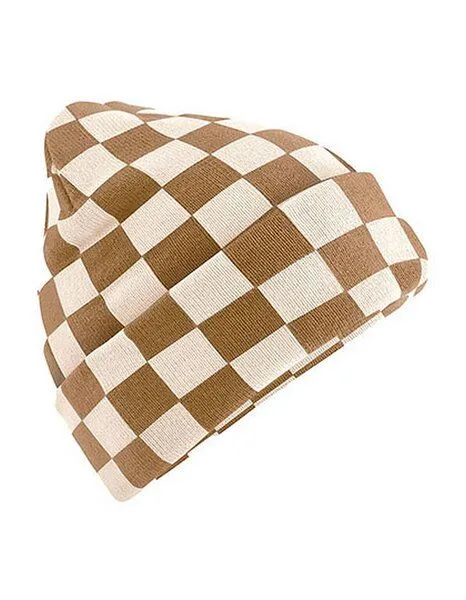Beechfield Beechfield Beanie mit Schachbrettmuster Checkerboard, Biscuit/almond, – Produktbild 1 von 2