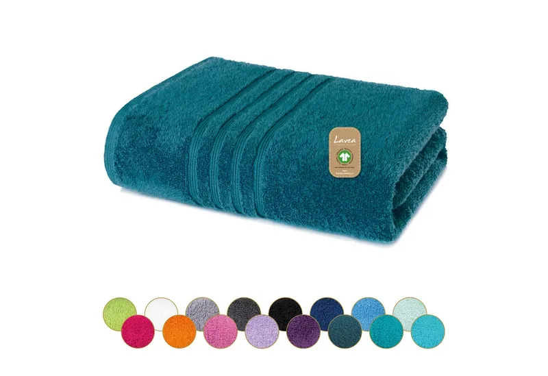 Lavea Badetuch Bali Duschtuch 100x150 cm Duschtuch 70x140 cm, Weiches Bio-Baumwollfrottee (1-St), Handtuch, GOTS-zertifiziert, extra saugstark mit 500g/m², Grün, – Produktbild 6 von 6