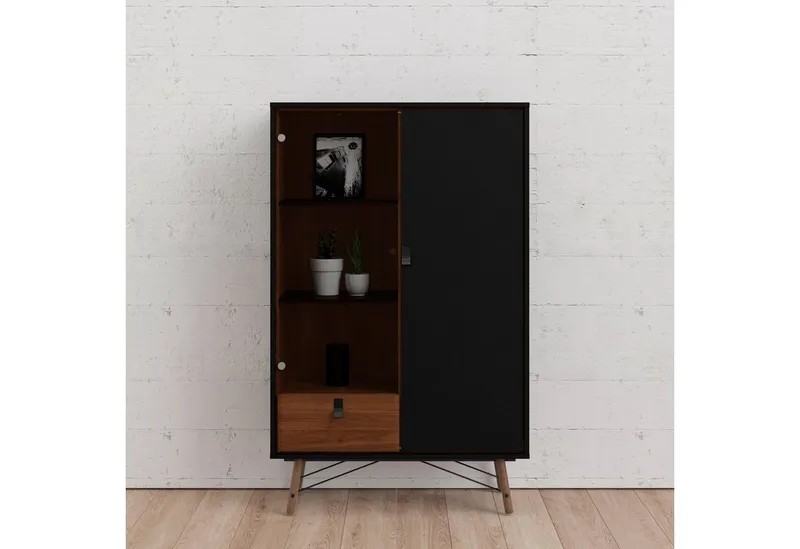 Home affaire Vitrine Ry Glasvitrine Vitrinenschrank Ausstellung Sammelvitrine mit Glastür und einer geschlossenen Tür sowie einer Schublade, Schwarz, – Produktbild 1 von 5