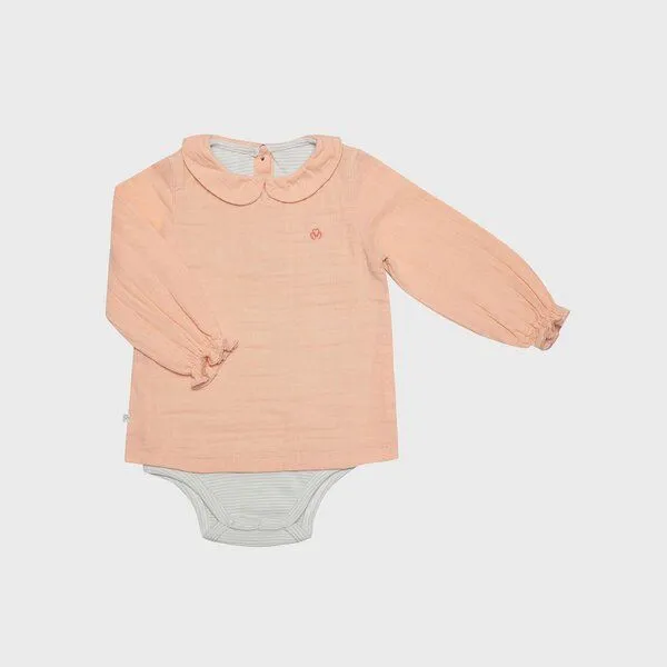 OrganicEra OrganicEra Bio Musselin Peter Pan Kragen Bodysuit Bluse, Lachs, – Produktbild 3 von 3