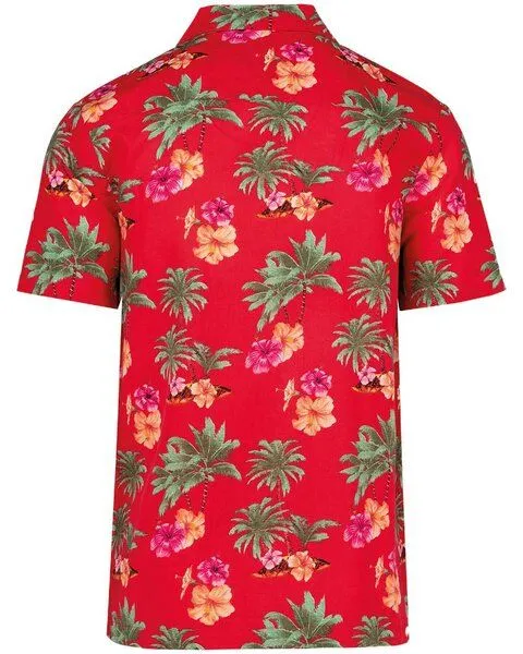 YTWOO YTWOO Herren Hawaii Hemd | Bio -Baumwolle-Leinen-Mix | Aloha Shirt | Kurzarm Hemd, Tropenrot mit hawaiiblumen, – Produktbild 4 von 4
