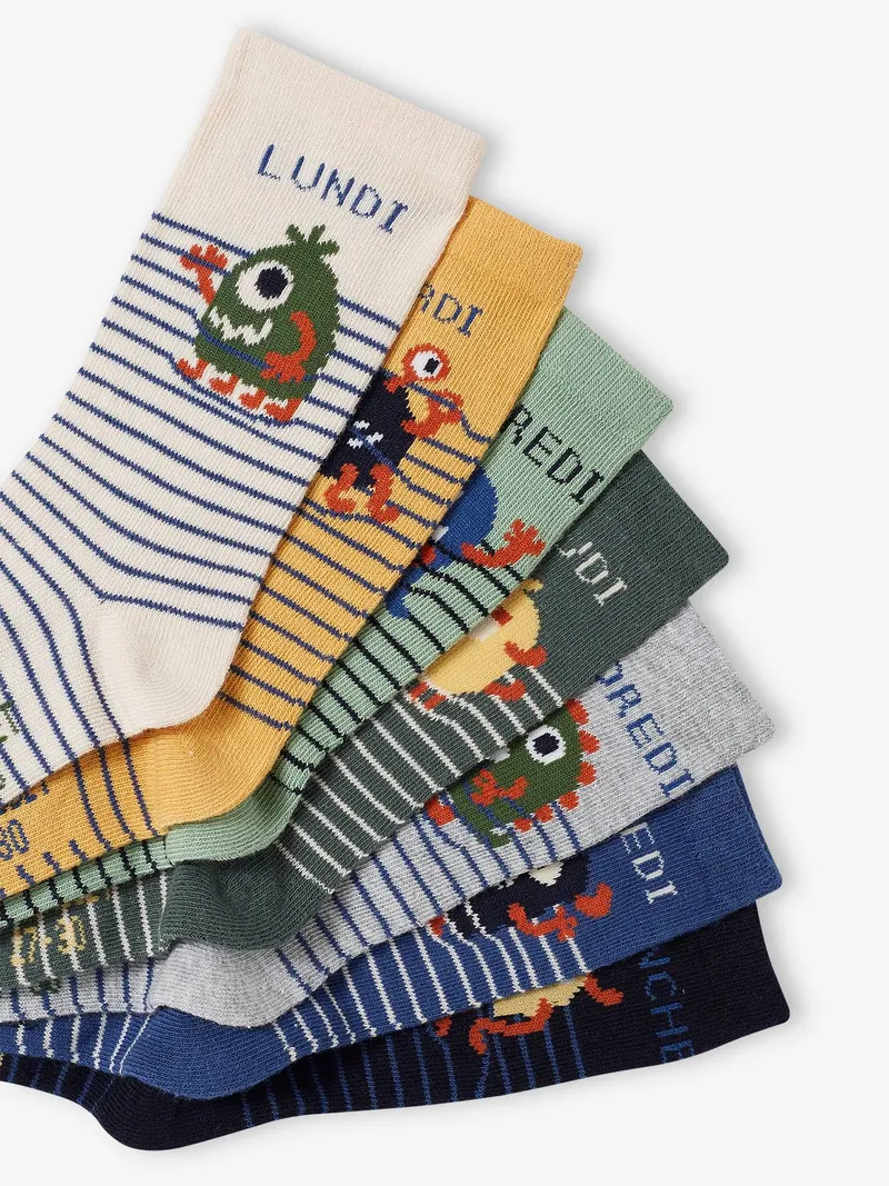 Vertbaudet 7er-Pack Kinder Socken mit Monster, Grün, – Produktbild 2 von 2