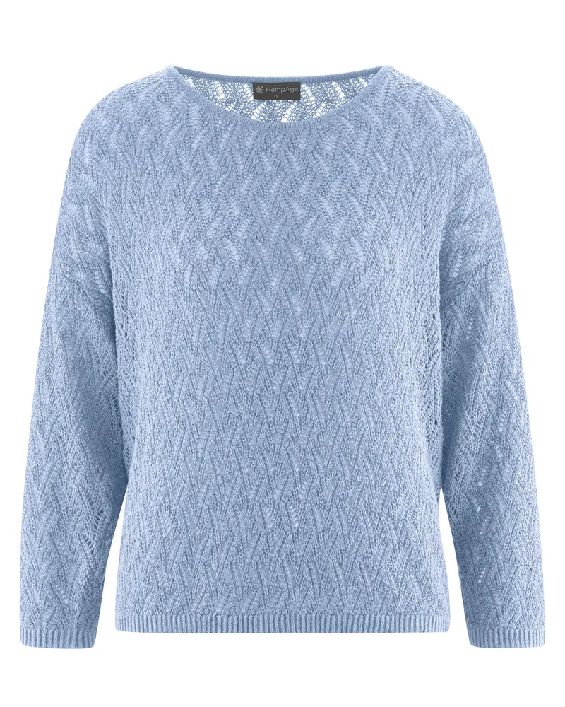 HempAge Hempage Damen vegan Pullover Mit Ajourmuster Wasserblau, Blau, – Produktbild 1 von 2