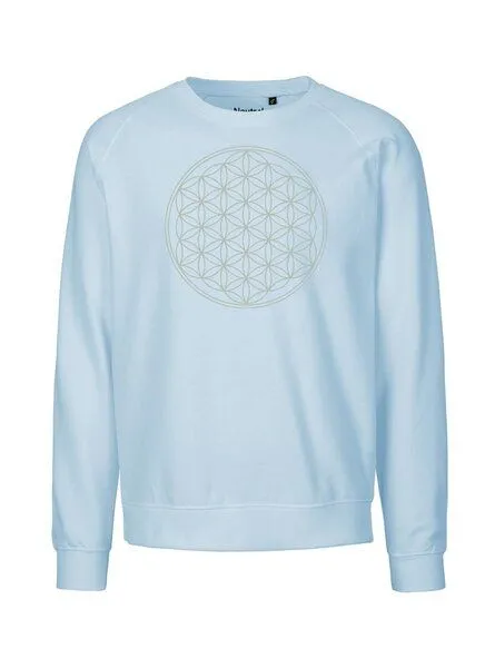 Peaces.bio - handbedruckte Biomode Peaces.bio - handbedruckte Biomode Bio Damen Sweatshirt Loose Fit Die Blume des Lebens, Hellblau, – Produktbild 1 von 2