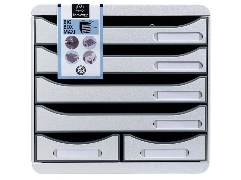 Exacompta Exacompta Schubladenbox Big Box Maxi "Office", DIN A4+, 6 Schubladen offen, lichtgrau – Produktbild 1 von 2