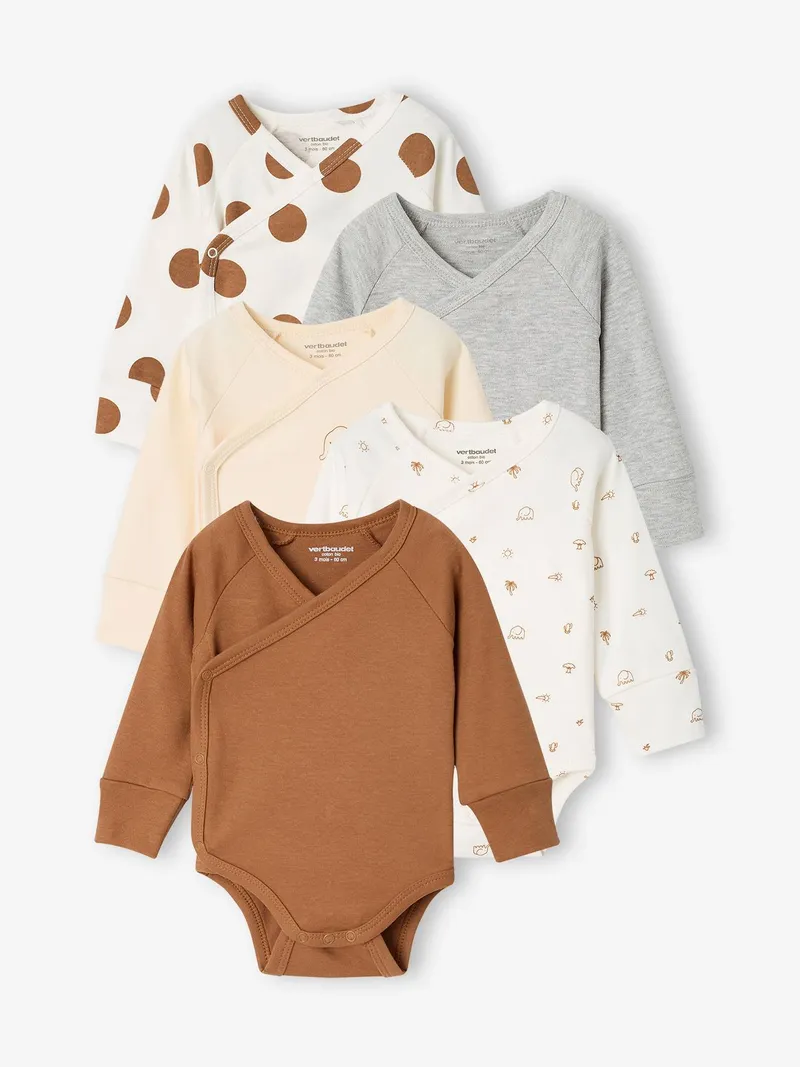 Vertbaudet Vertbaudet 5er-Pack Wickelbodys Baby langärmlig, Karamell, – Produktbild 1 von 4