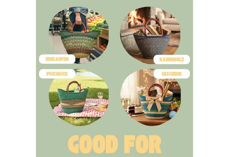 Maishameanslife Maishameanslife Einkaufskorb Bolga Bag - Konongo - U-Form, Kunstvoll geflochtene Bolga Körbe – Charakterstücke voller Tradition, Konongo, – Produktbild 5 von 5