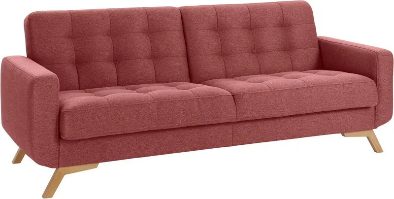 exxpo - sofa fashion 3-Sitzer Fiord, aktuelles Design, tolle Detailverarbeitung im Sitz und Rücken, bequem, wahlweise Kippcouch mit Bettfunktion und Bettkasten, Holzfuß, Rot, – Produktbild 3 von 5