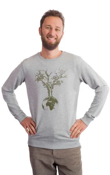Life-Tree Life-Tree Sweater aus Biobaumwolle Fairwear für Herren "Weltenbaum" in Heather Grey – Produktbild 3 von 5