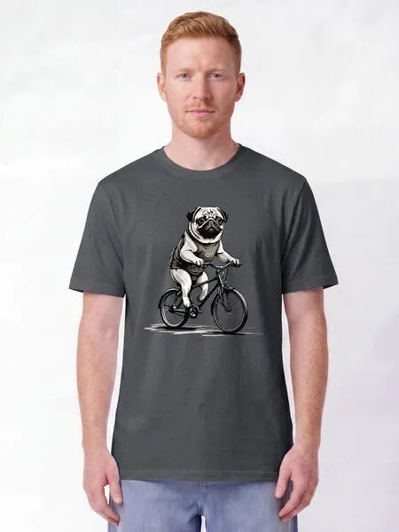 watapparel watapparel T-Shirt Unisex Mops auf Fahrrad, Anthracite, – Produktbild 2 von 2