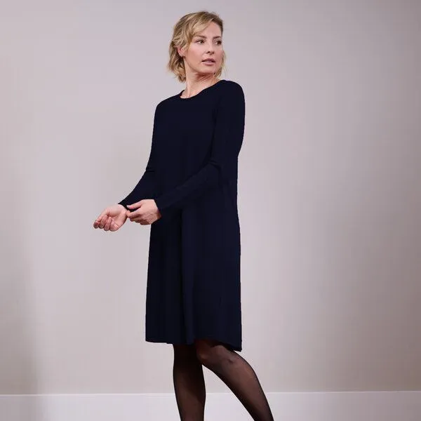 Kokon Zwo Kokon Zwo Strickkleid 100% Merinowolle (ÖKO TEX), Dunkelblaumelange, – Produktbild 1 von 1