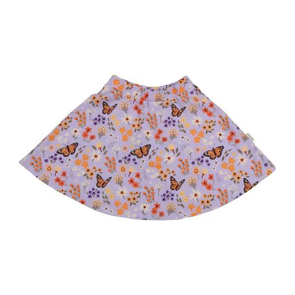 Walkiddy Kinder Rock Bio-Baumwolle GOTS Flowers and Butterflies lila A-Linienrock von Walkiddy, nachhaltig, hautfreundlich, fair produziert, bequemer Mädchenrock für jeden Tag, Blau, – Produktbild 1 von 3