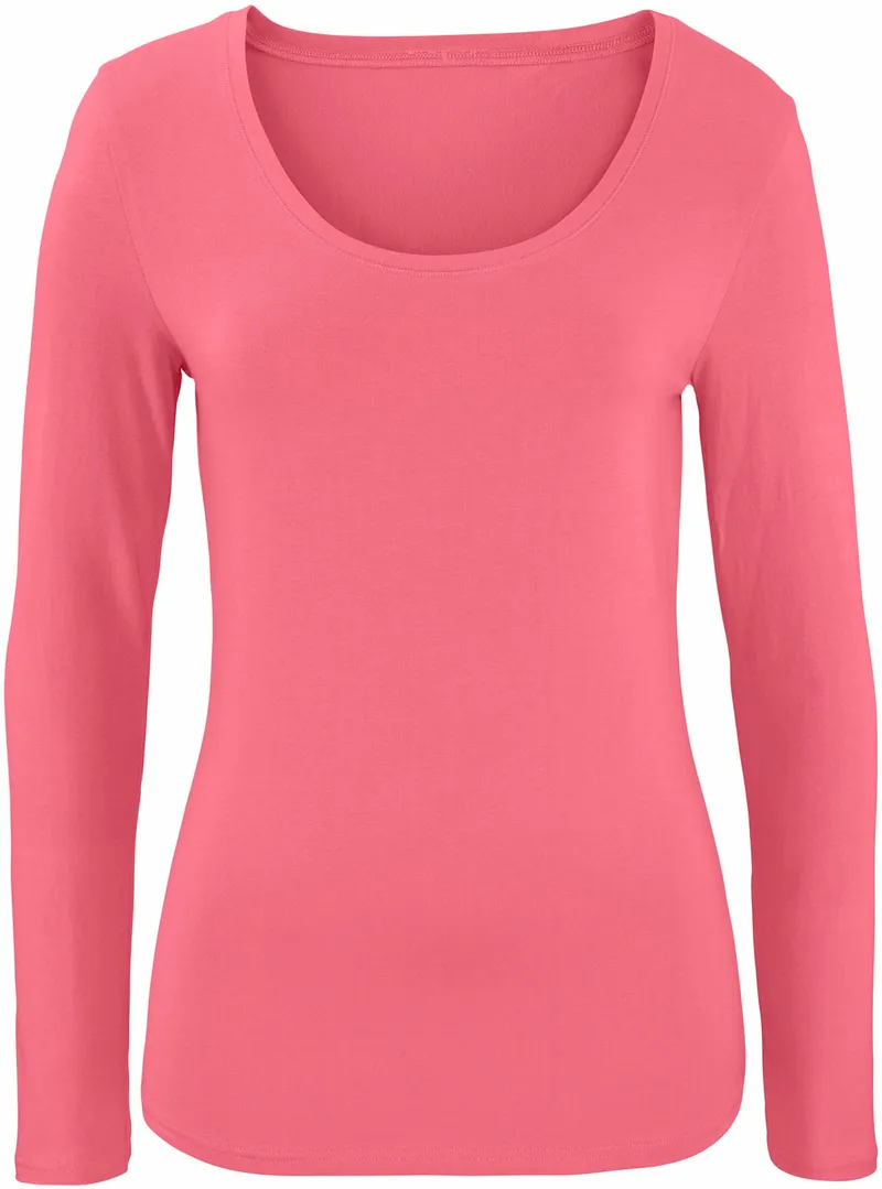 Vivance Langarmshirt, Apricot, weiß, – Produktbild 1 von 2