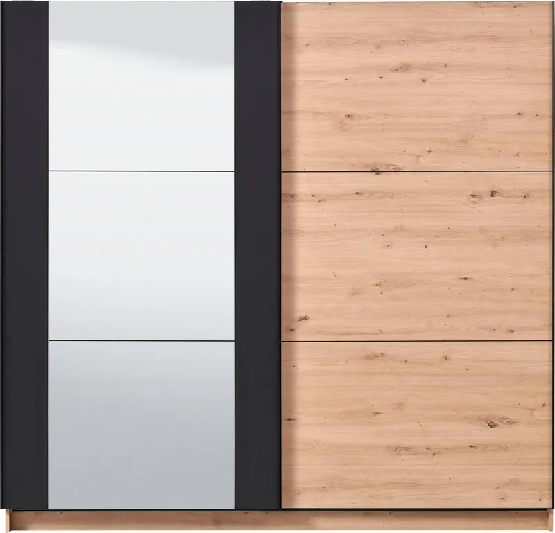 Home affaire Schwebetürenschrank Sardinia, Kleiderschrank mit Spiegel, FSC®-zertifiziert inklusive Inneneinteilung, 217x210x62,5cm, ABS Schutzkanten, Beige, – Produktbild 4 von 5
