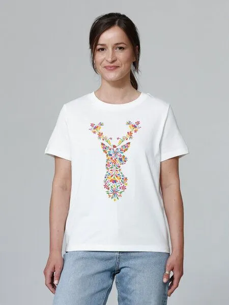 watapparel watapparel T-Shirt Frauen Floral Deer, Off white, – Produktbild 2 von 4