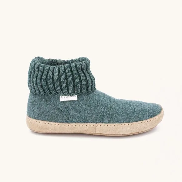 Gottstein Gottstein Hüttenschuh Dakota - Hoher Filzhausschuh für Damen & Herren aus 100% Schurwolle mit extra bequemer Ledersohle & elastischem Strickbund, Dunkel-grün, – Produktbild 4 von 4