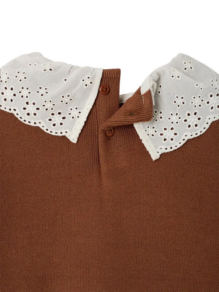 Vertbaudet Vertbaudet Pullunder Baby Pullover mit Spitzenkragen, Braun, – Produktbild 3 von 4