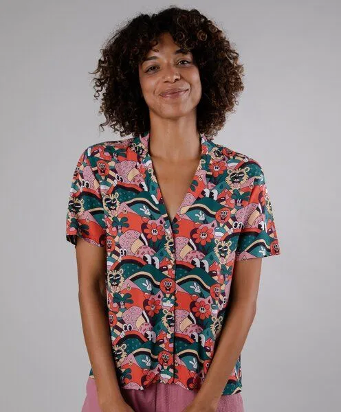 Brava Fabrics Brava Fabrics Kurzarm-Bluse Yeye Weller Aloha, Navy, – Produktbild 1 von 4