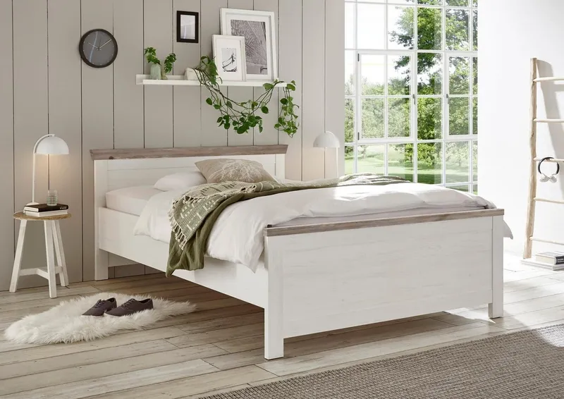 Home affaire Bett Florenz Doppelbett Landhausstil Bettgestell (100,140 oder 180/200cm), aus FSC®-zertifiziertem Holzwerkstoff, in 3 Breiten, Weiß, – Produktbild 6 von 8