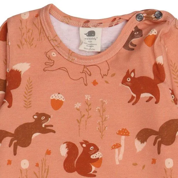 Walkiddy Walkiddy Baby Langarmbody GOTS zertifiziert, Bio-Baumwolle, terracotta, Eichhörnchen-Muster, weich, Druckknöpfe, Braun, – Produktbild 3 von 3