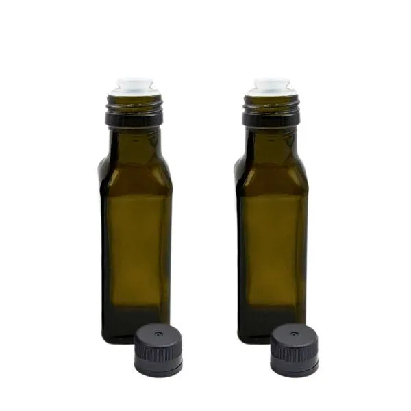 mikken mikken 2er Set Ölflaschen 100 ml - 1000 ml mit Ausgießer braune / grüne Glasflasche mit Dosierer Dosierflasche inkl. 2 Etiketten – Produktbild 3 von 3