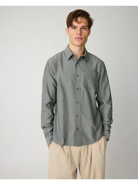 KnowledgeCotton Apparel KnowledgeCotton Apparel Langarmhemd Dune Regular Herringbone, Forrest night, – Produktbild 4 von 4