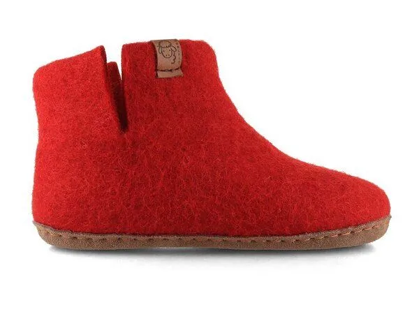 WoolFit WoolFit Yeti Kids Hüttenschuhe aus 100% Wolle mit Ledersohle, Rot, – Produktbild 2 von 3