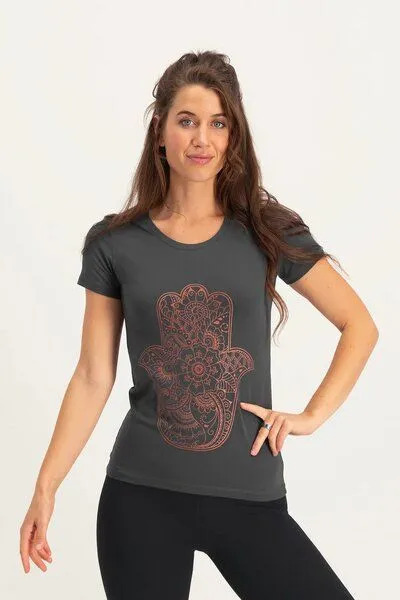 Urban Goddess Urban Goddess Hamsa Core Yoga Tee aus Bio-Baumwolle, Ash (dunkelgrau), – Produktbild 3 von 4