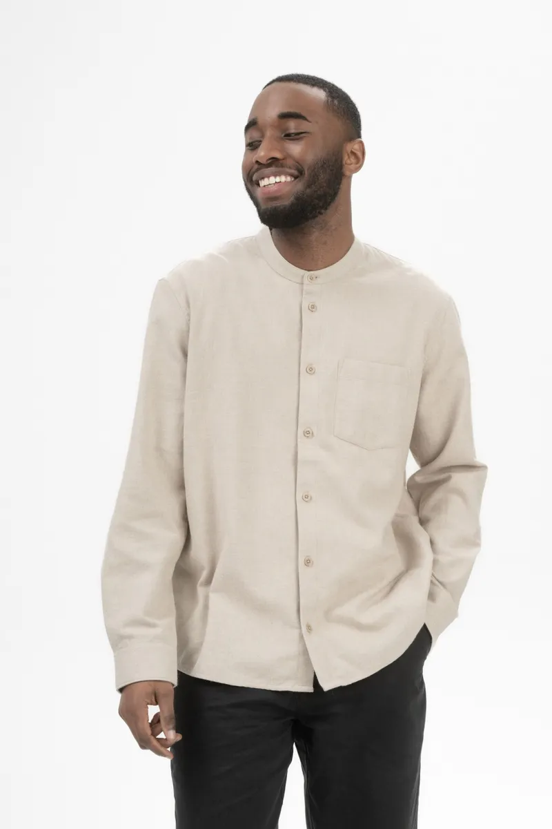 MELA MELA Herren vegan Hemd Flanell Jhalak Birch Melange, Beige, – Produktbild 2 von 2