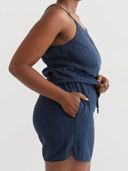 erlich textil erlich textil Fiona lange Mousseline Hose aus Bio-Baumwolle, made in Europe, Mitternachtblau, – Produktbild 8 von 8