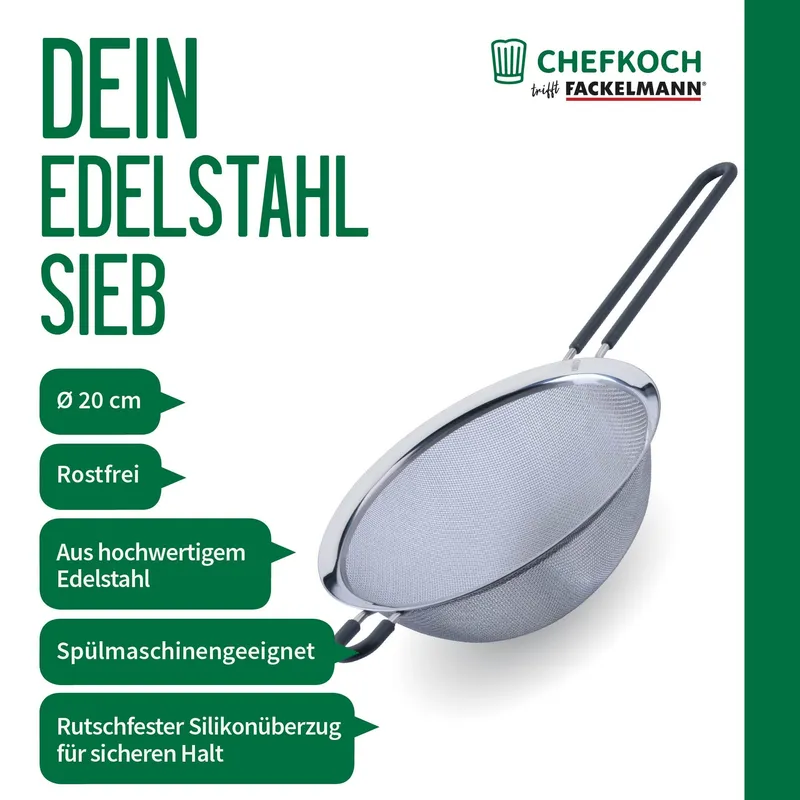 Chefkoch trifft Fackelmann Chefkoch trifft Fackelmann Sieb Ø20cm, rutschfester Griff – Produktbild 3 von 3