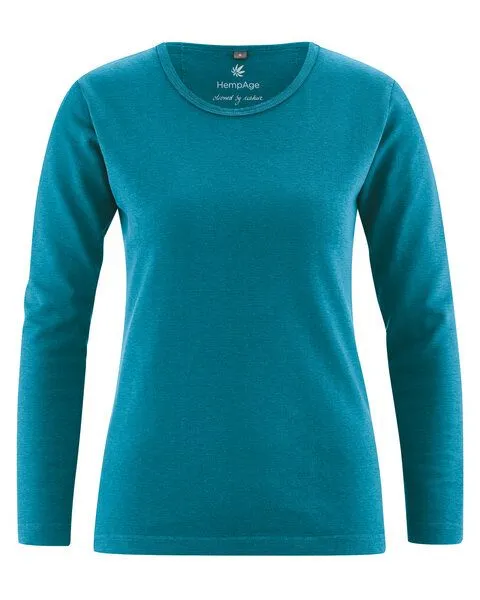 HempAge HempAge Langarmshirt Basic Hanf/Biobaumwolle, Lagoon grün, – Produktbild 3 von 4