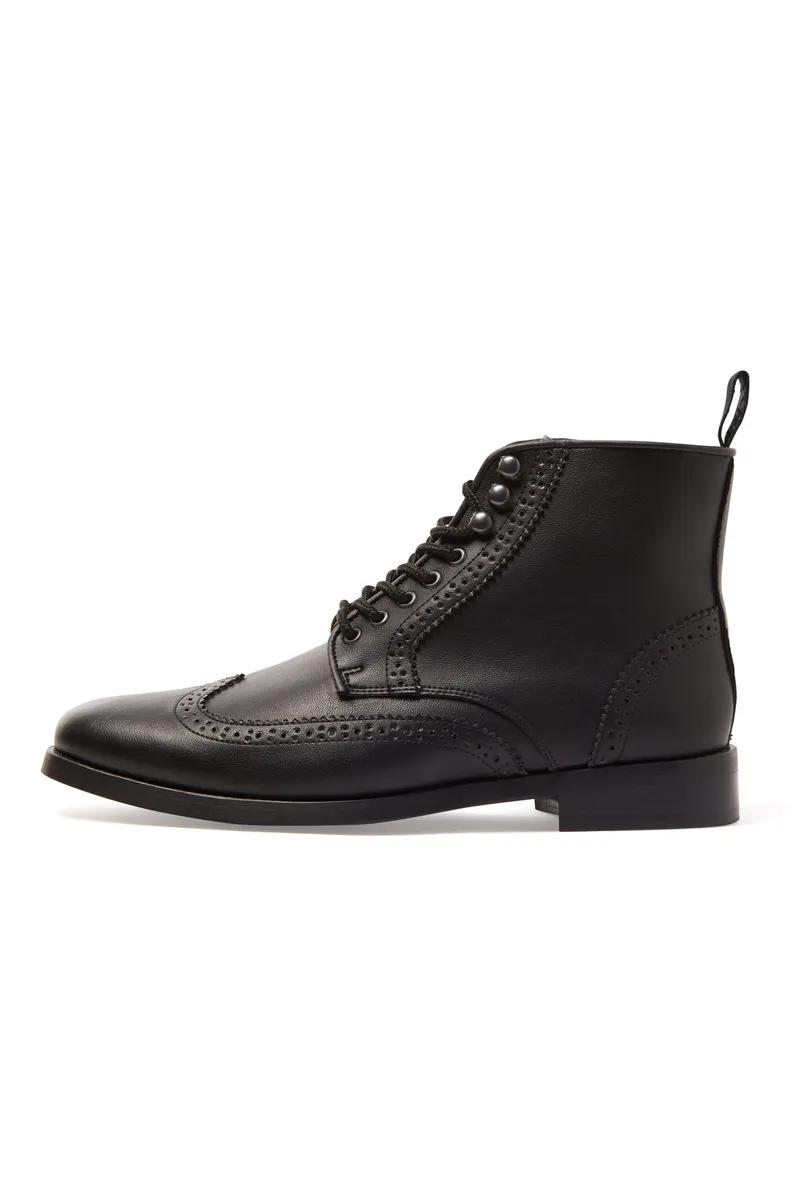 Will's Vegan Store Will's Vegan Store Herren vegan Brogue-Stiefel Schwarz, Schwarz, – Produktbild 1 von 2