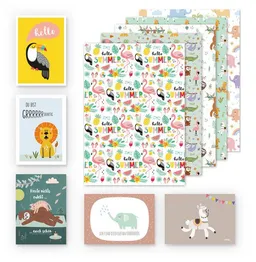dabelino dabelino Kinder Geschenkpapier 5er Set Tiere: Faultier, Elefanten, Lama, Flamingo – Produktbild 1 von 1