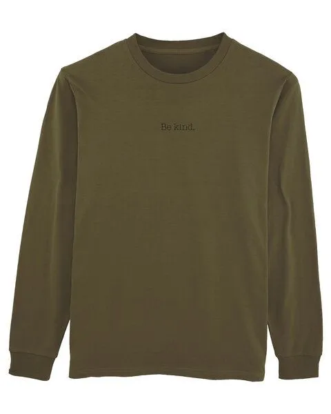 Human Family Human Family Bio Herren Langarmshirt "Shift - Be kind", Khaki, – Produktbild 1 von 4